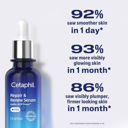 Cetaphil Repair & Renew Night Face Serum, Sensitive Skin, Vitamin E, 1oz