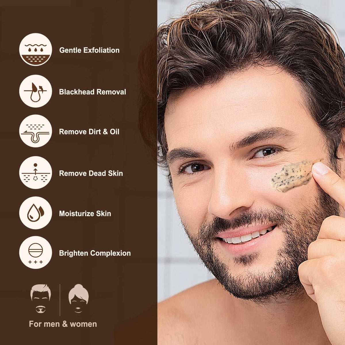 JVR Face Scrub for Men, Facial Scrub for Deep Exfoliating, Cleansing Blackheads, Ingrown Hair, Pre-shave Soften, Organic Formulated with Coffee Extract, AHA and BHA Face Exfoliator (4.23 oz)