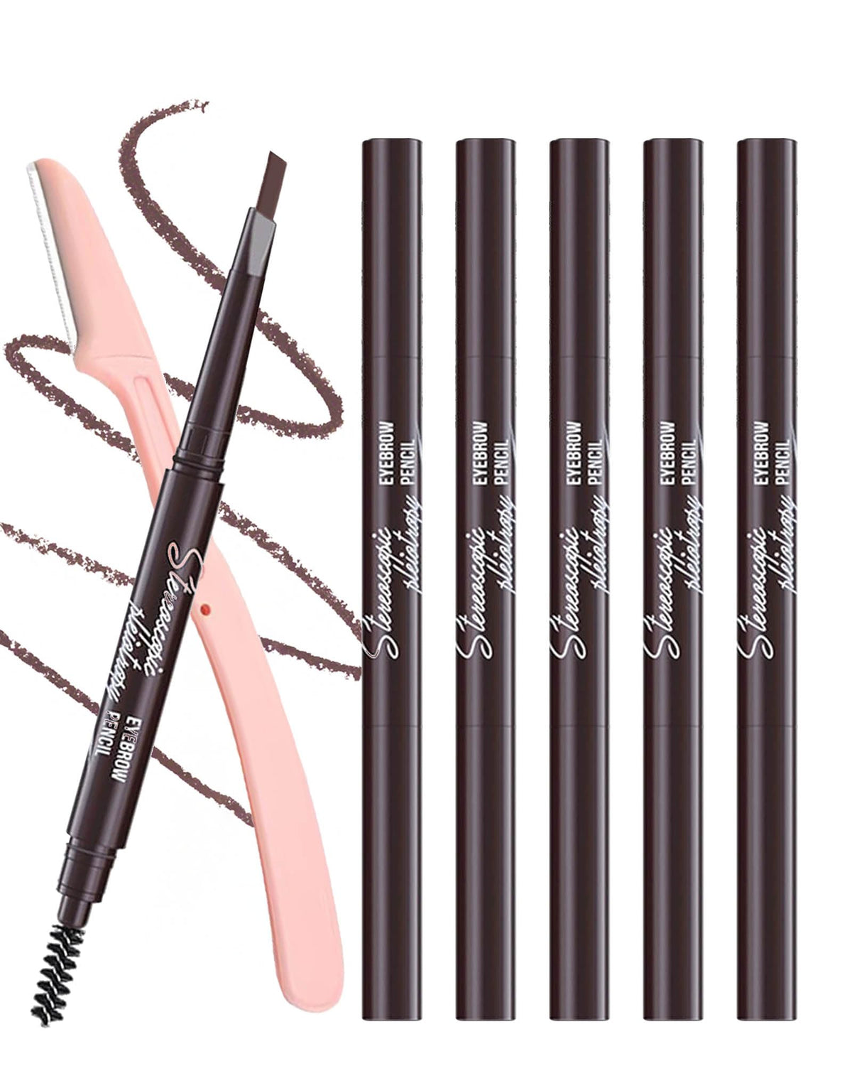 Berinist 6 Pack Dark Brown Waterproof Eyebrow Pencils for Women