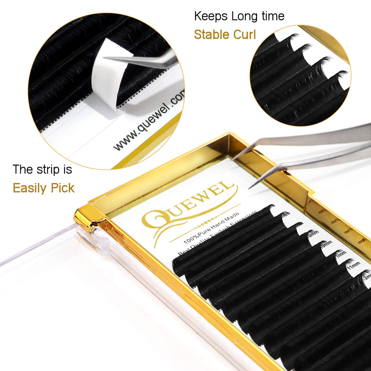QUEWEL Easy Fan Lash Extensions 0.07mm D Curl Eyelash Extensions 8-15mm