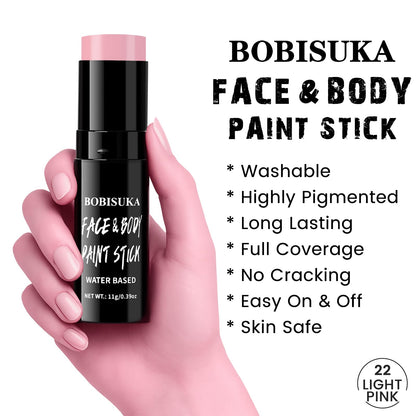 BOBISUKA Light Pink Face Paint Stick, Highly Pigmented Full Coverage Washable Cream Face & Body Paint for Halloween Doll Sugar Skull Unicorn Panther Clown Cosplay SFX & Costume Party