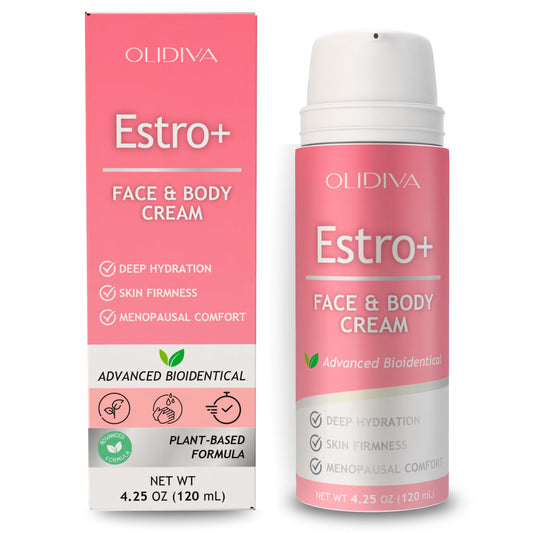 Olidiva Estro+ Face Cream for Woman | Bioidentical Hormone Support & Synthetic Estriol Free Skin Hydration | For PMS & Menopausal Comfort & Skin Firmness – 4.23 oz (3 Month Supply)