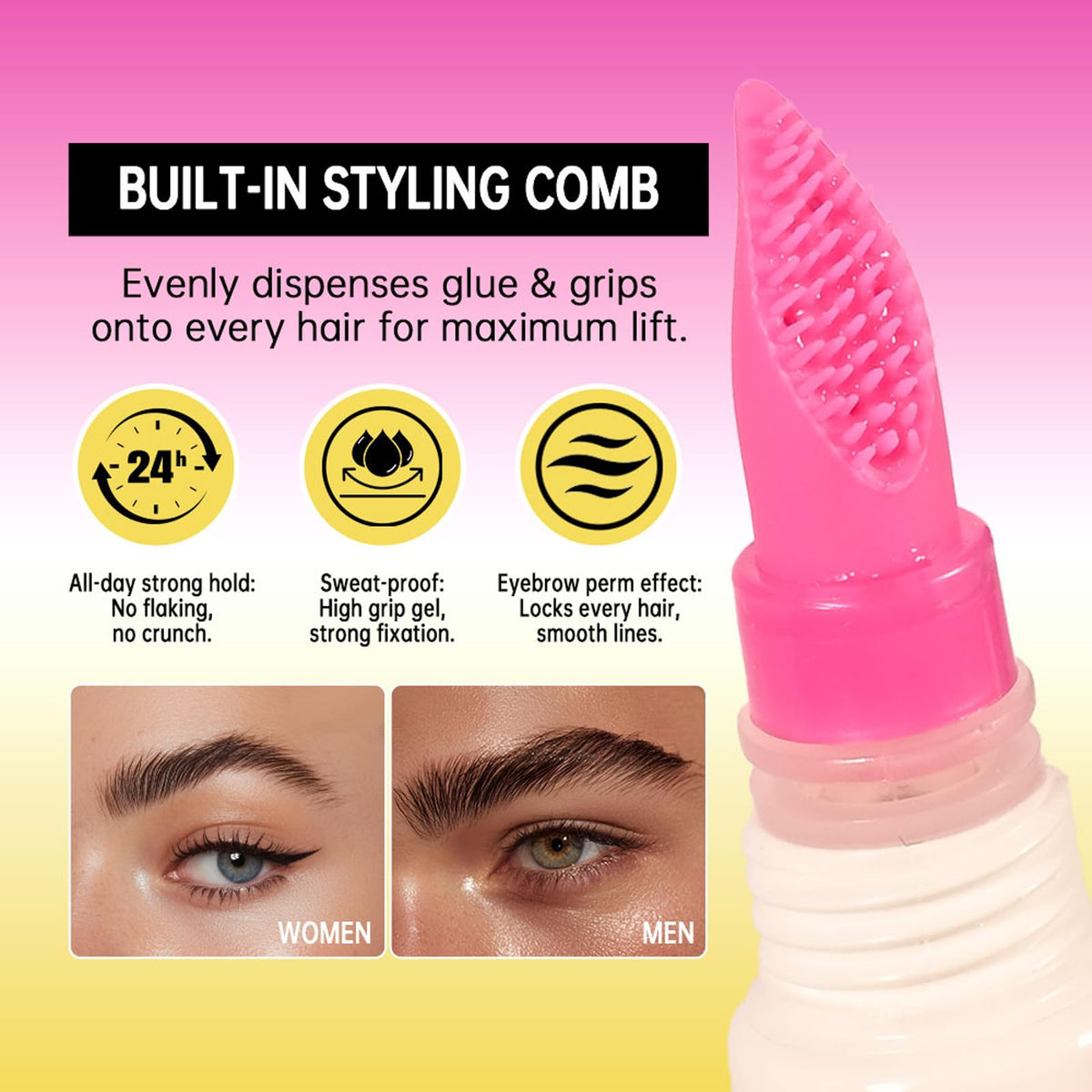 2 Pcs Clear Eyebrow Glue, Powerful Instant Shaping Transparent Eyebrow Gel, Long-Lasting Maintenance and Lifting for 24 Hours, Built-in Styling Comb, All Day Long-Lasting Makeup