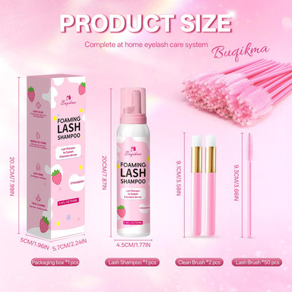 Buqikma Pink Foaming Lash Shampoo Kit Lash Extension Cleanser 3.4Fl Oz