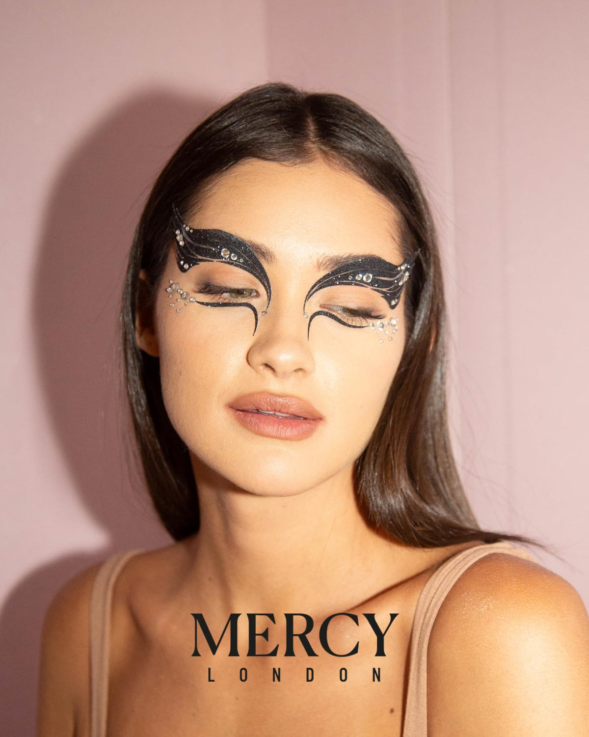 MERCY LONDON Black Swan Face Jewels Ballet Costume Accessories Face Gems Jewels All In One Headpiece Stick On