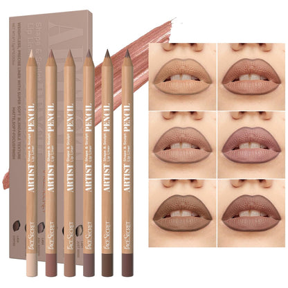 Beauty Glazed 6pcs Nude Brown Lip Liner Makeup Set - Waterproof & Smudge-Proof Matte Pencil, Long-Lasting & Durable, Smooth & Easy Glide, Non-Smudge, Contouring, Filling & Layering (NUDE-BROWN Set)