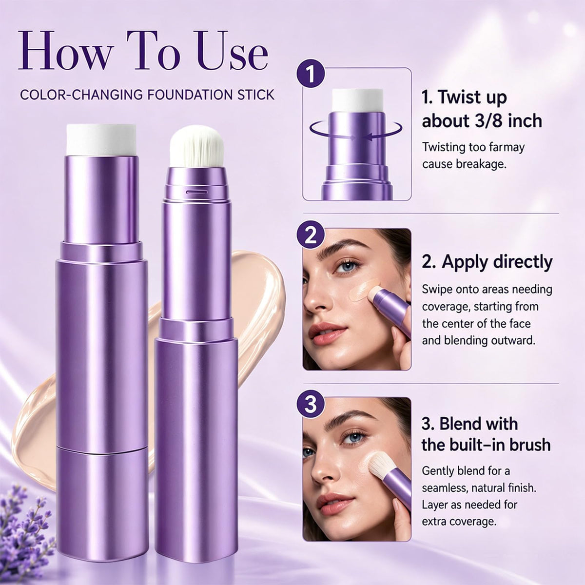2Pcs Facelove Foundation Stick, Facelove Changing Foundation Stick, 2-in-1 Waterproof & Long-Lasting Hydrating Makeup, Hydrating, Long-Lasting, Lightweight, for All Skin Types
