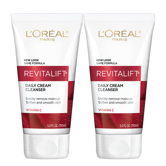 L'Oreal Paris Revitalift Daily Cream Cleanser, Gentle Makeup Remover Face Wash with Vitamin C 5 fl. oz (Pack of 2)