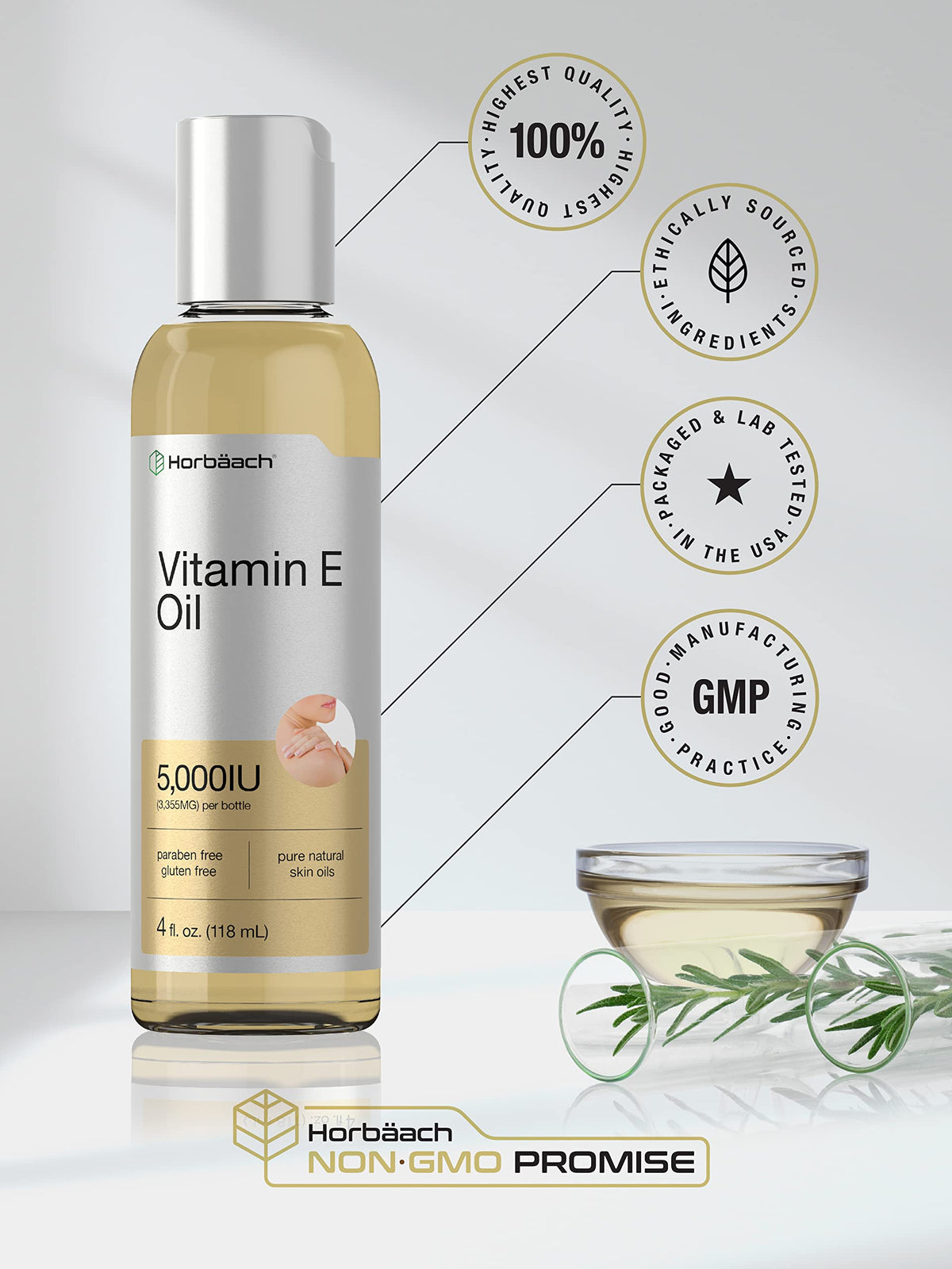 Horbäach Vitamin E Oil | 5000 IU | 8 oz (2 x 4oz) Value Pack