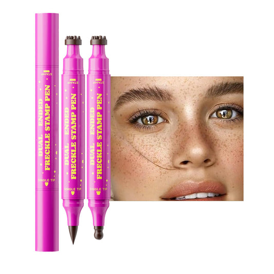 2PCS Dual-Ended Freckle Stamp Pen, Waterproof Realistic Faux Freckles Makeup Pen with Soft Sponge Stamp & Precision Tip, Long Lasting Fake Freckle Stain Pencil for Natural or Bold Looks (Beige Brown)