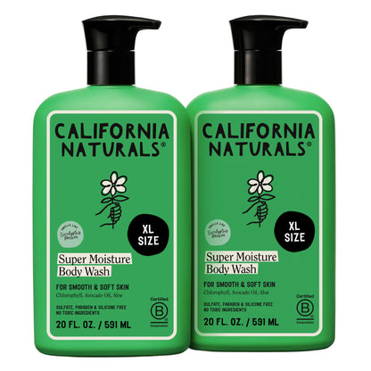 California Naturals Super Moisture Body Wash 2-Pack, Moisturizing Shower Gel for Dry Skin with Mango Seed Butter, Avocado & Aloe, Sulfate, Paraben & Silicone Free, Eucalyptus Breeze, 20 oz
