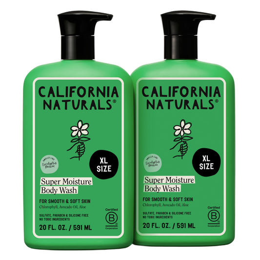 California Naturals Super Moisture Body Wash 2-Pack, Moisturizing Shower Gel for Dry Skin with Mango Seed Butter, Avocado & Aloe, Sulfate, Paraben & Silicone Free, Eucalyptus Breeze, 20 oz