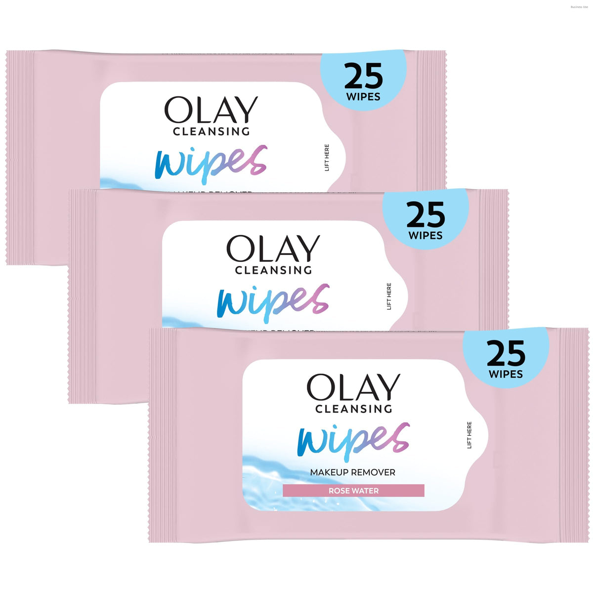 Olay Cleanse Makeup Remover Wipes, Rose Water Scent, Facial Cleansing Wipes Remove Makeup Dirt & Oil, Removes Waterproof Mascara, Soft Cloths for Eyes Face & Neck, No Greasy Residue, 25 Count, 3-Pack