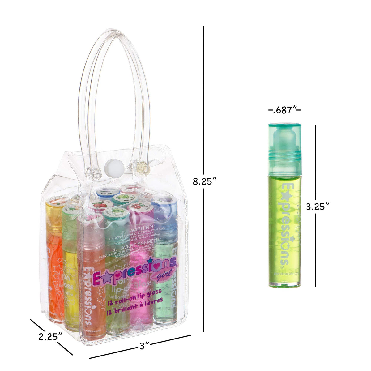 12pc Roll-On Lip Gloss Set with Carrying Case - Fruity Non-Toxic Glossy