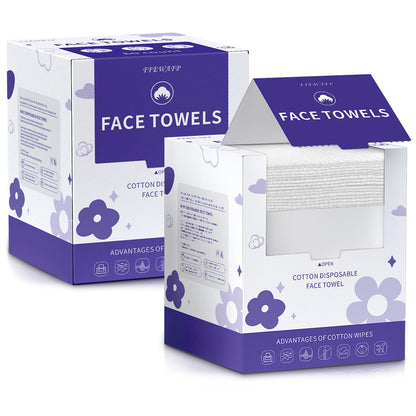Face Towels, Disposable Face Towelette, Makeup Remover Dry Wipes 100 Count(2 Box), Soft Cotton Dry Wipes Facial Cloths Towelettes for Washing and Drying, Facial Tissue for Cleansing, Skincare