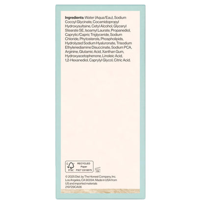 Honest Beauty Sensitive Skin Calming Cream Cleanser, Unscented, 4 fl oz