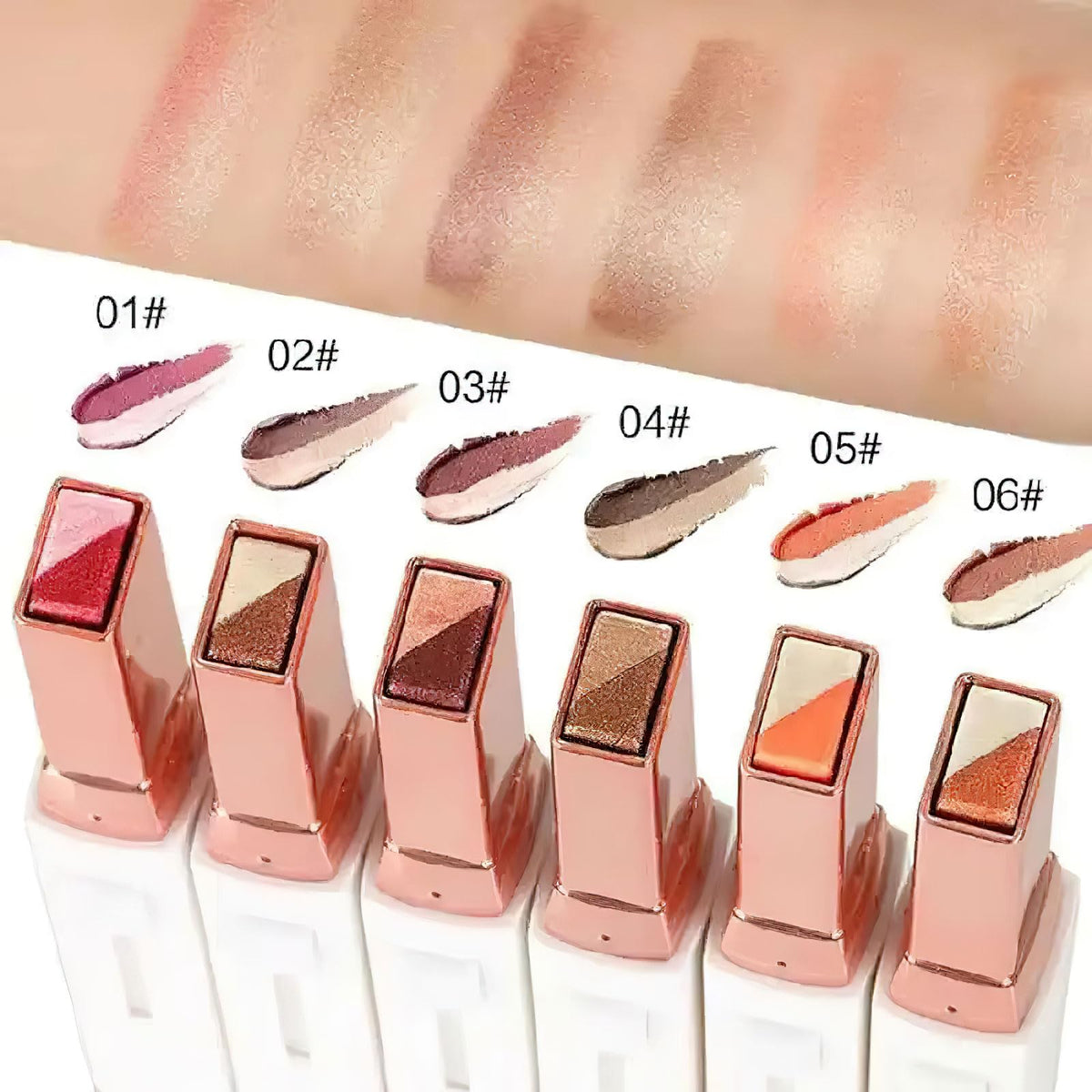 Ylapagne 6 Color Eyeshadow Stick Set, Portable Two Tone Eyeshadow Gradient Stick Glitter Gradient Eye shadow Waterproof Eye shadow Pen for Eye Make Up Tool (3 PCS) (BROWN)