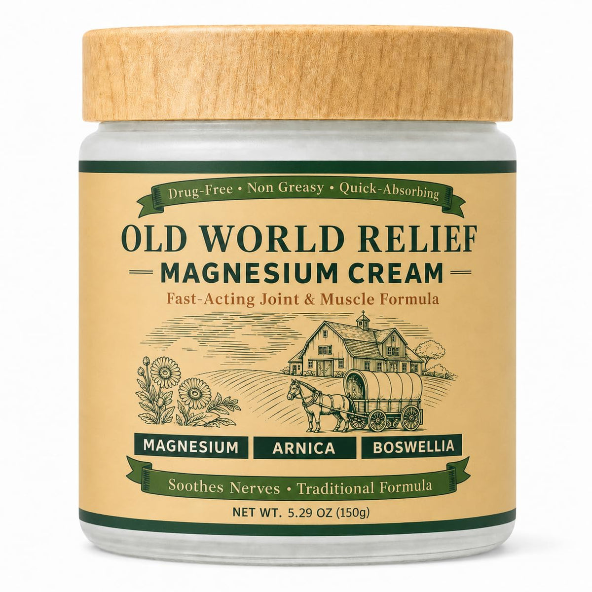 OLD WORLD RELIEF Magnesium Amish Cream, Total Nerve Soothing Formula Magnesium Lotion with Arnica, Boswellia, Arnica ＆ MSM, 150g(1)