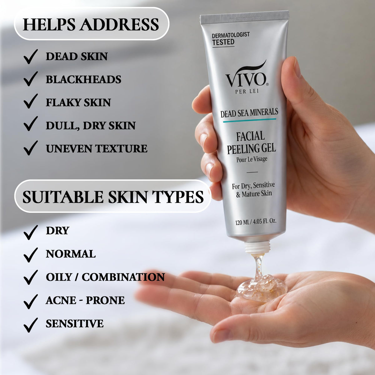 Vivo Per Lei Facial Peeling Gel - Exfoliates Dead Skin - Gentle - 4.05 Oz
