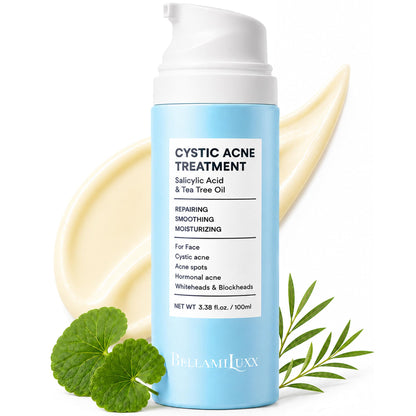 BellamiLuxx Cystic Acne Treatment for Face: Hormonal Acne Treatment Cream for Teens & Adults - Salicylic Acid & Tea Tree Oil Pimple Spot Remover - Anti-Acne Moisturizer Reduces Redness, Blemishes