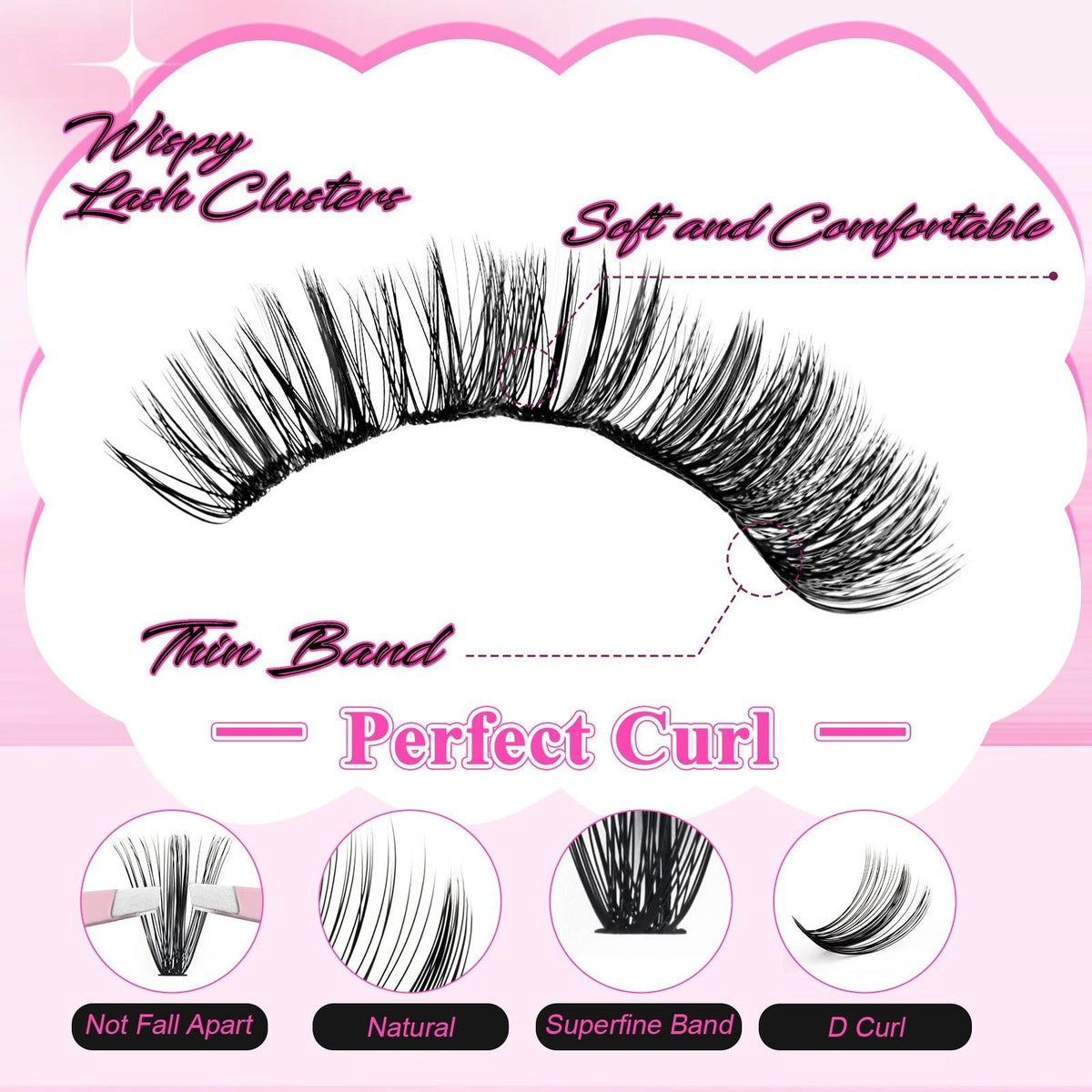 FADLASH Lash Clusters Kit 280PCS Natural Eyelash Clusters Individual D Curl Cluster Eyelash Extensions 8-16mm with Lash Bond and Seal Lash Tweezer for Beginners Soft Thin Band (40D-0.07D-8-16mm KIT)