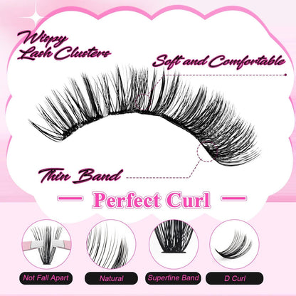 FADLASH Lash Clusters Kit 280PCS Natural Eyelash Clusters Individual D Curl Cluster Eyelash Extensions 8-16mm with Lash Bond and Seal Lash Tweezer for Beginners Soft Thin Band (40D-0.07D-8-16mm KIT)