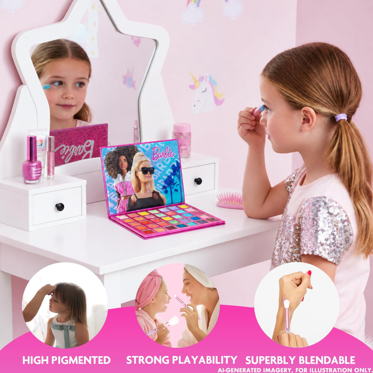 Barbie 35-Well Shadow Palette with 8 Brushes, Ages 8+