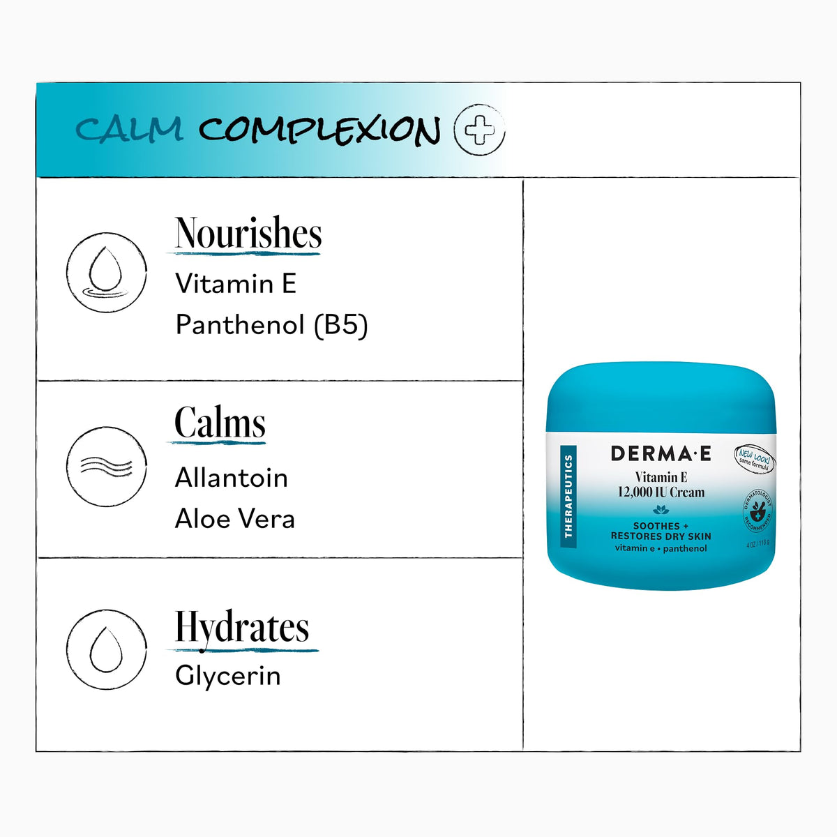 DERMA E Vitamin E Cream 12,000 IU Face Cream, 4 Oz Soothing & Protecting