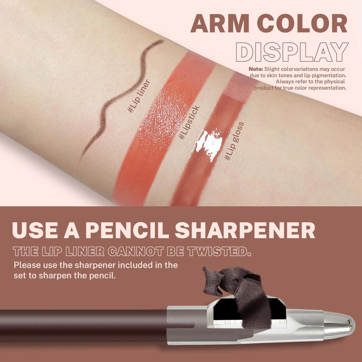 Noerrors 3Pcs Lip Combo Set, Lip Kit with Brown Plumping Lip Liner & Nourishing Lipstick & Nude Glossy Lip Gloss, Long-Lasting, Lightweight, Non-Sticky, Juicy Nude Pink Lip Contour Trio Set for Women