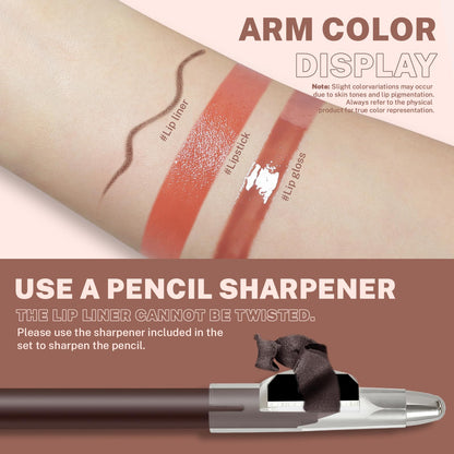 Noerrors 3Pcs Lip Combo Set, Lip Kit with Brown Plumping Lip Liner & Nourishing Lipstick & Nude Glossy Lip Gloss, Long-Lasting, Lightweight, Non-Sticky, Juicy Nude Pink Lip Contour Trio Set for Women