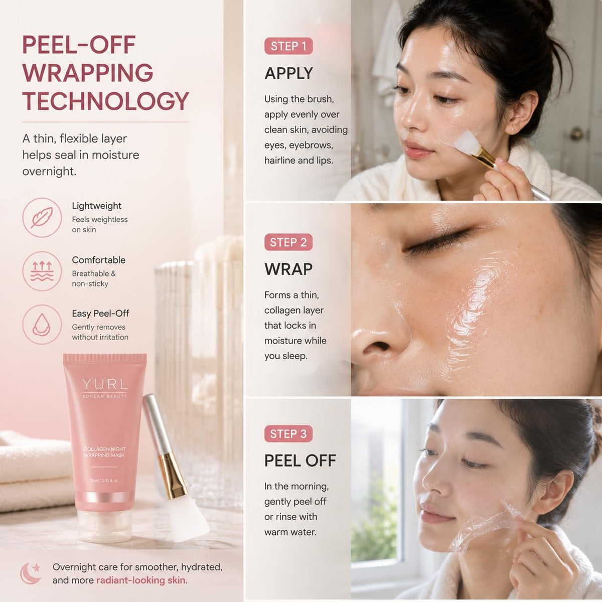 Collagen Night Wrapping Mask, Collagen NightWrapping Peel-Off Mask,2.53 Fl