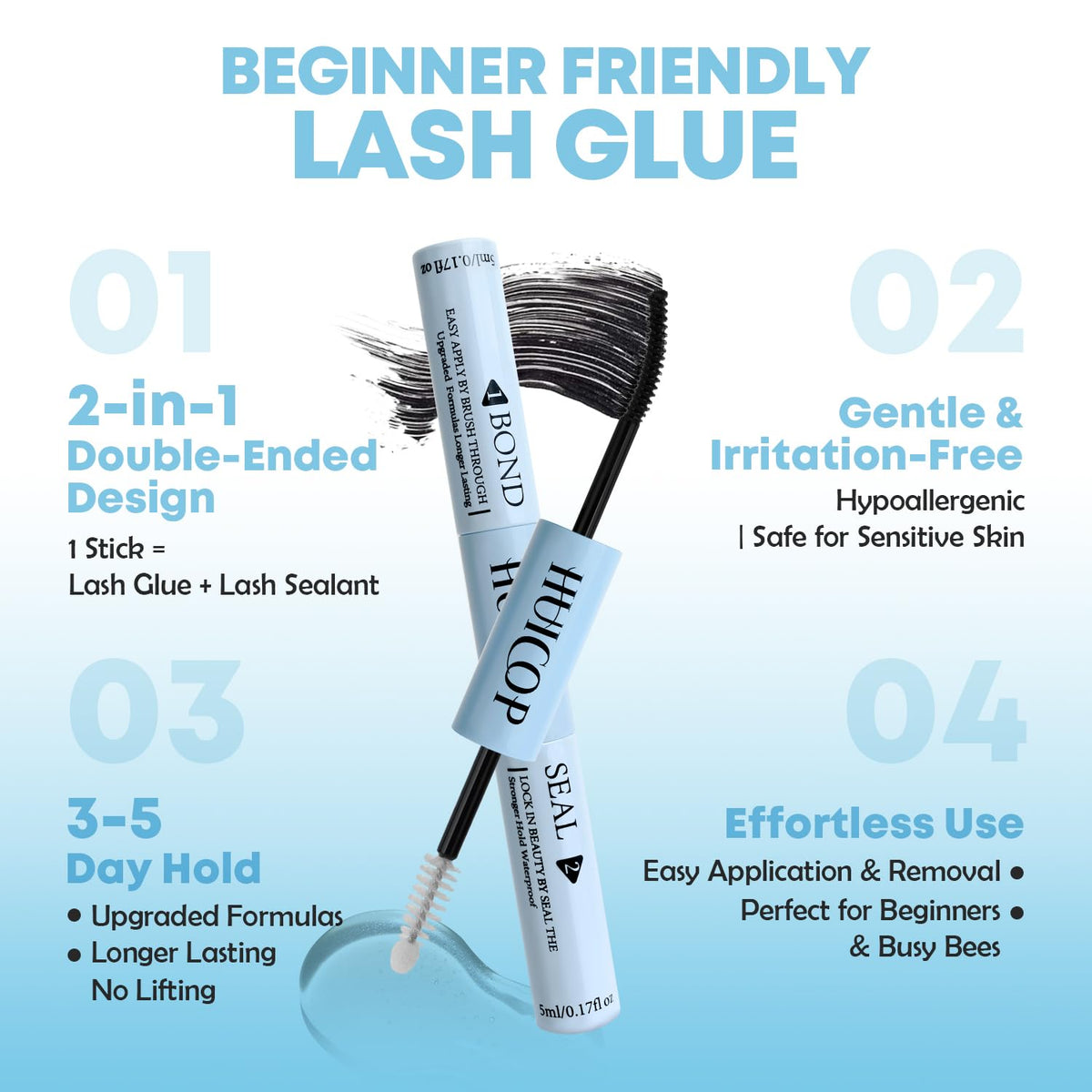Huicop 60D+80D Eyelash Extensions Kit With 240pcs 3D Fluffy Thick Cluster Lashes, Lash Bond, Lash Seal, Tweezers for Beginners(Mage Volume 60D+80D-10-16mm KIT)