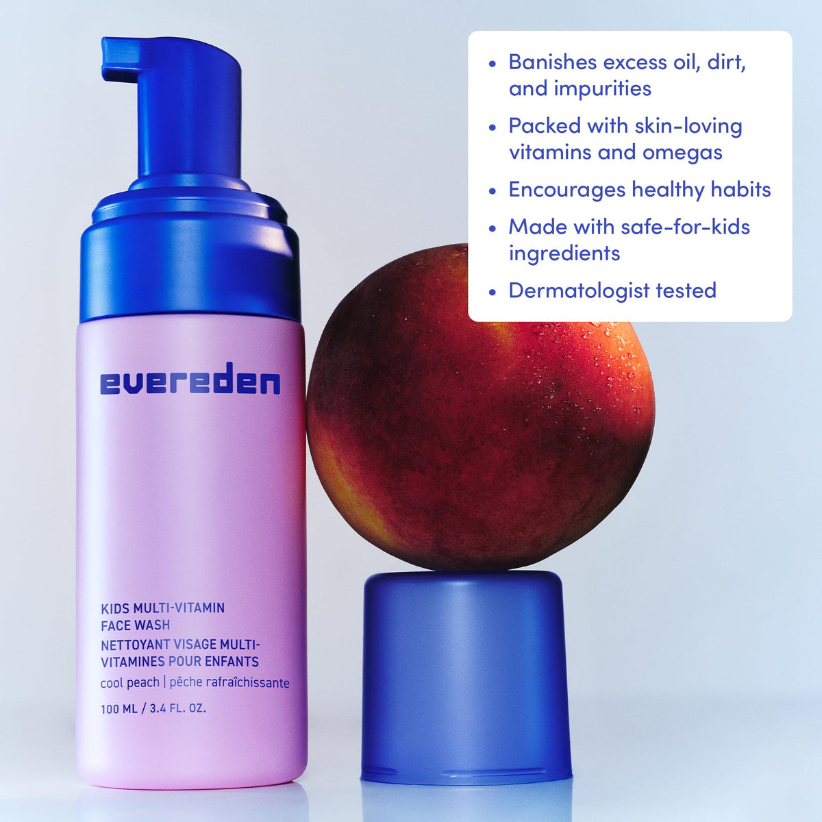 Evereden Kids Multi-Vitamin Face Wash, Dermatologist-Tested, Vegan, Peach