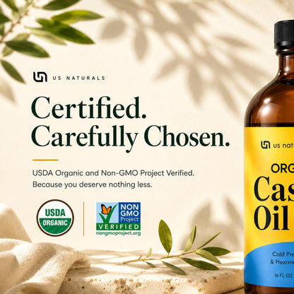 Us Naturals Organic Castor Oil 16 oz - USDA Certified, Cold Pressed