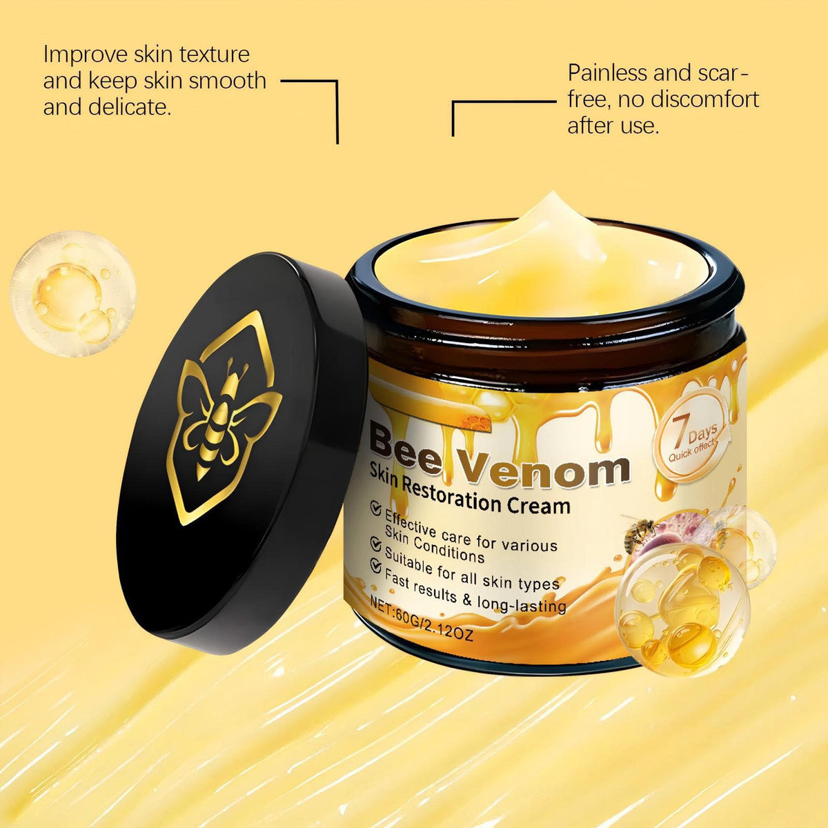 JISKG Bee Venom Skin Restoration Cream,Wrinkle Removal Firming Face Anti-Aging Bee Venom Moisturiser Firming Cream for All Skin. (2 Pcs)