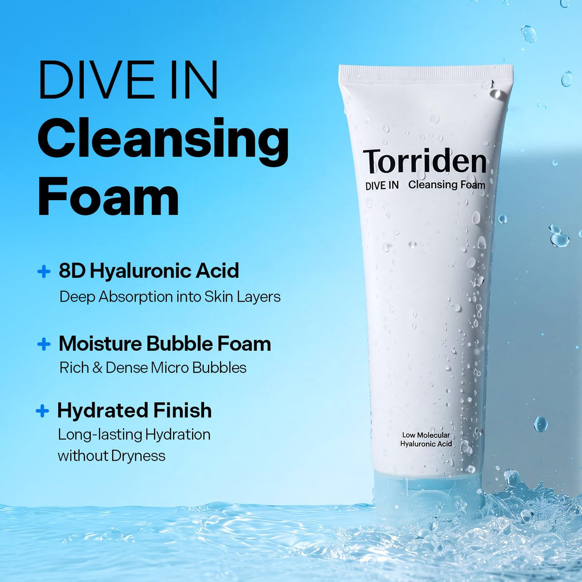 Torriden DIVE IN Cleansing Foam Face Wash 150ml (5.07 fl.oz.) | Hydrating Daily Facial Cleanser for All and Sensitive Skin | Hyaluronic Acid, Panthenol, Allantoin