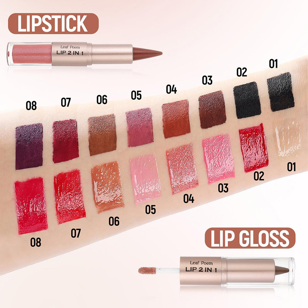 3 Pcs Double-ended Glossy 2-in-1 Lip Liner and Lipstick Set (#01 #02 #03)