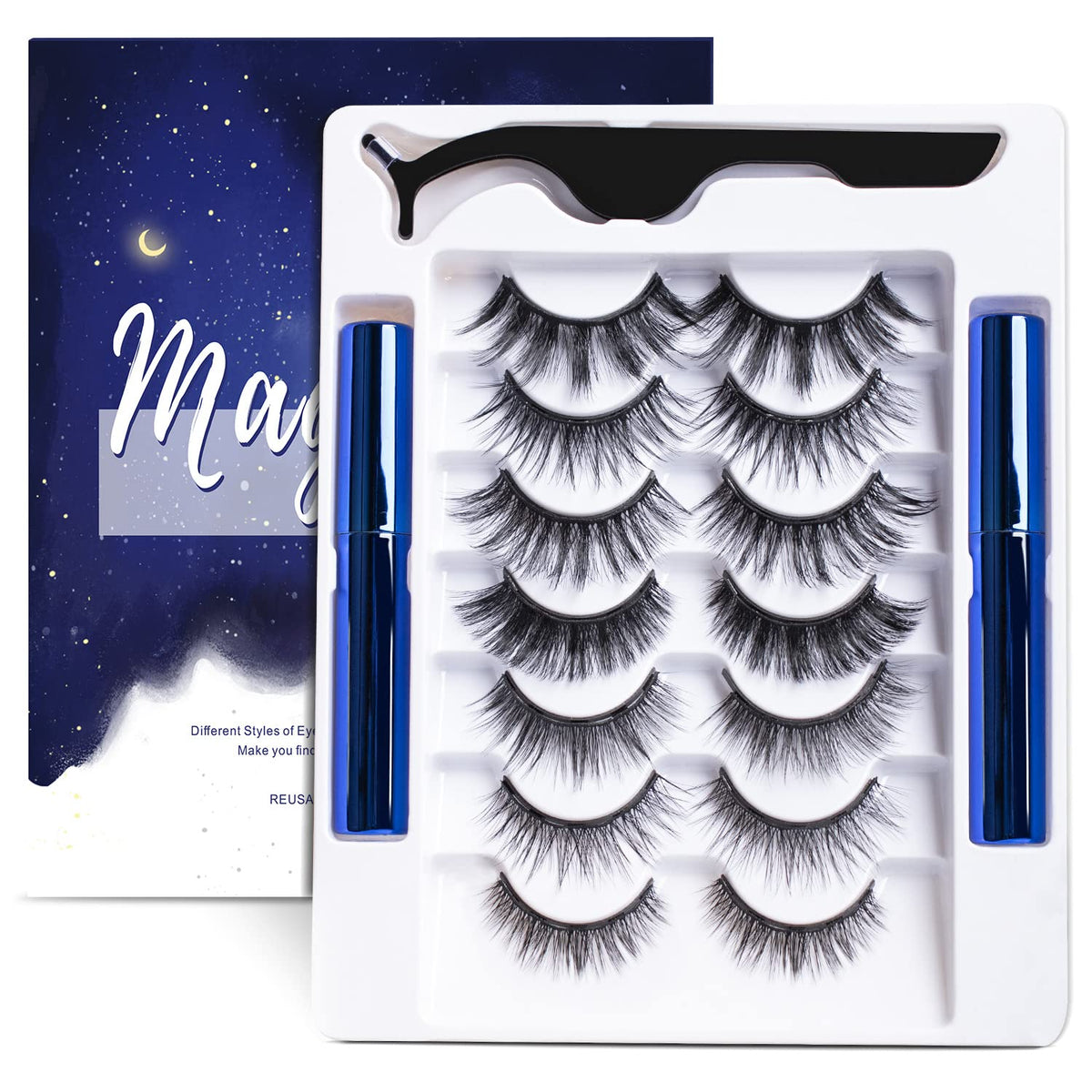 Magnetic Eyelashes and Eyeliner Kit, Reusable Magnetic Lashes 3D Natural Look with Eyeliner and Tweezers, Lightweight & Sweatproof False Eyelashes No Glue Needed