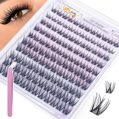 Self Adhesive Eyelashes, Individual Lashes Clusters for Fluffy Lash Clusters Kit, Pre Lash Glue Wispy Cluster Eyelash Extensions Kit Easy to Apply 120 PCs 8mm 10mm 12mm 14mm