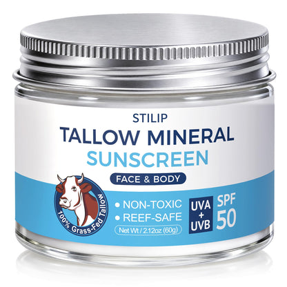 STILIP Beef Tallow Sunscreen SPF 50, Mineral Face & Body Cream, 2.12 oz