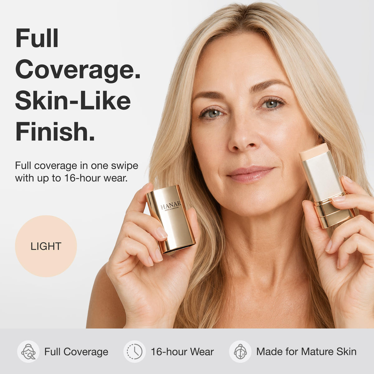 Hanae Korea 3-in-1 Foundation Stick with Brush, Full Coverage | Light Shade