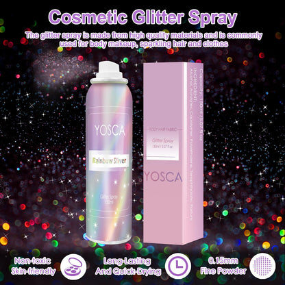 YOSCA Body Glitter Spray, 150ML Holographic Glitter Hairspray