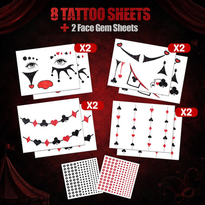 Halloween Clown Face Tattoos, Temporary Tattoos for Costume Makeup Cosplay