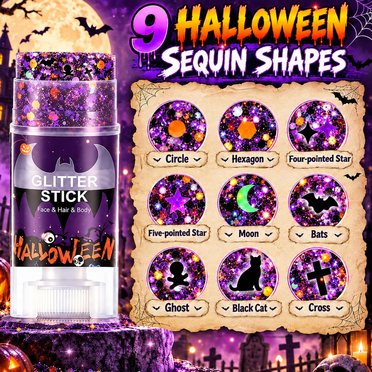 IONSGAKO Halloween Body Glitter Stick,Black Orange Purple Hair Face Glitter
