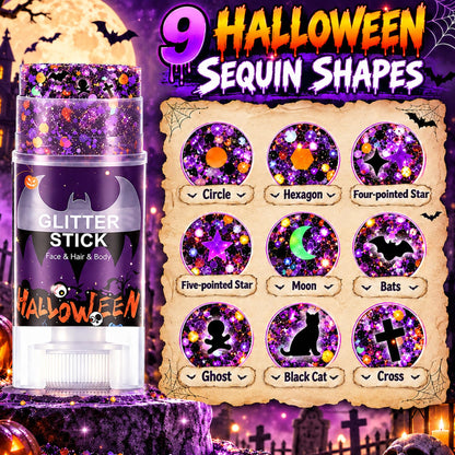 IONSGAKO Halloween Body Glitter Stick,Black Orange Purple Hair Face Glitter
