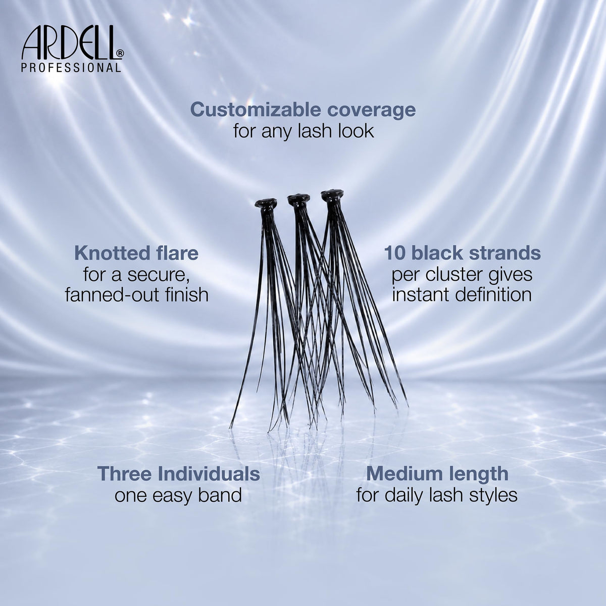 Ardell Knotted Flare Lashes Trios Lash Clusters Medium Black, 32 Ct, 4 Pack