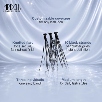 Ardell Knotted Flare Lashes Trios Lash Clusters Medium Black, 32 Ct, 4 Pack