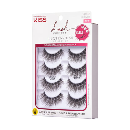 Kiss Lash Couture Luxtensions Collection False Eyelashes Multipack, 'Volume Full Set', 14 mm, Super Slim Band, Light & Flexible Wear, Flat Lash & Laser Cut Technology, Includes 4 Pairs of Strip Lashes