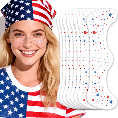 Paminify 4th of July Red White Blue Glitter Freckles Face Tattoos, Patriotic Star Face Tattoo, July 4th Accessories for Women, Independence Day USA Face Sparkles Makeup, 8 PCS