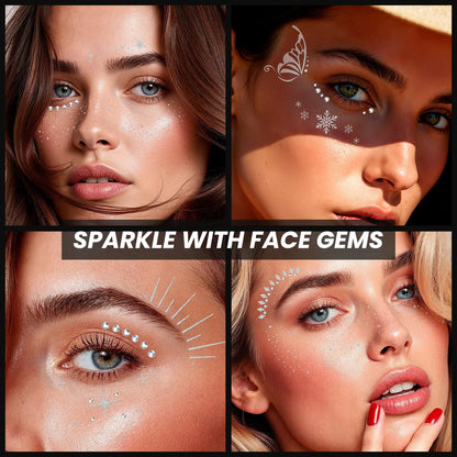 30PCS Glitter Freckles Face Tattoos & Face Gems Set, Classic Silver Style